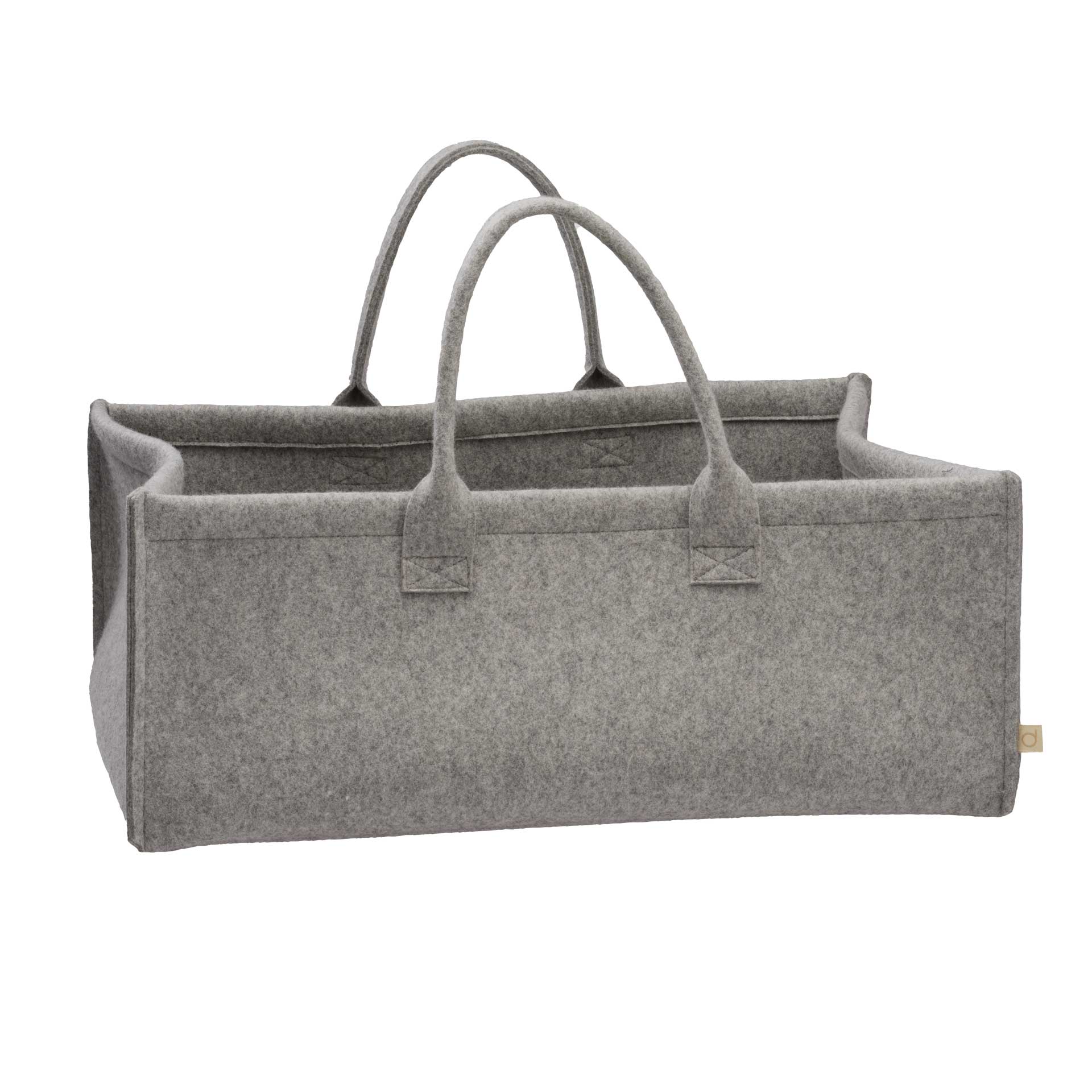 Rechteckiger disana Aufbewahrungskorb aus grauem Bio-Recycling-Filz mit zwei Tragegriffen auf weißem Hintergrund.